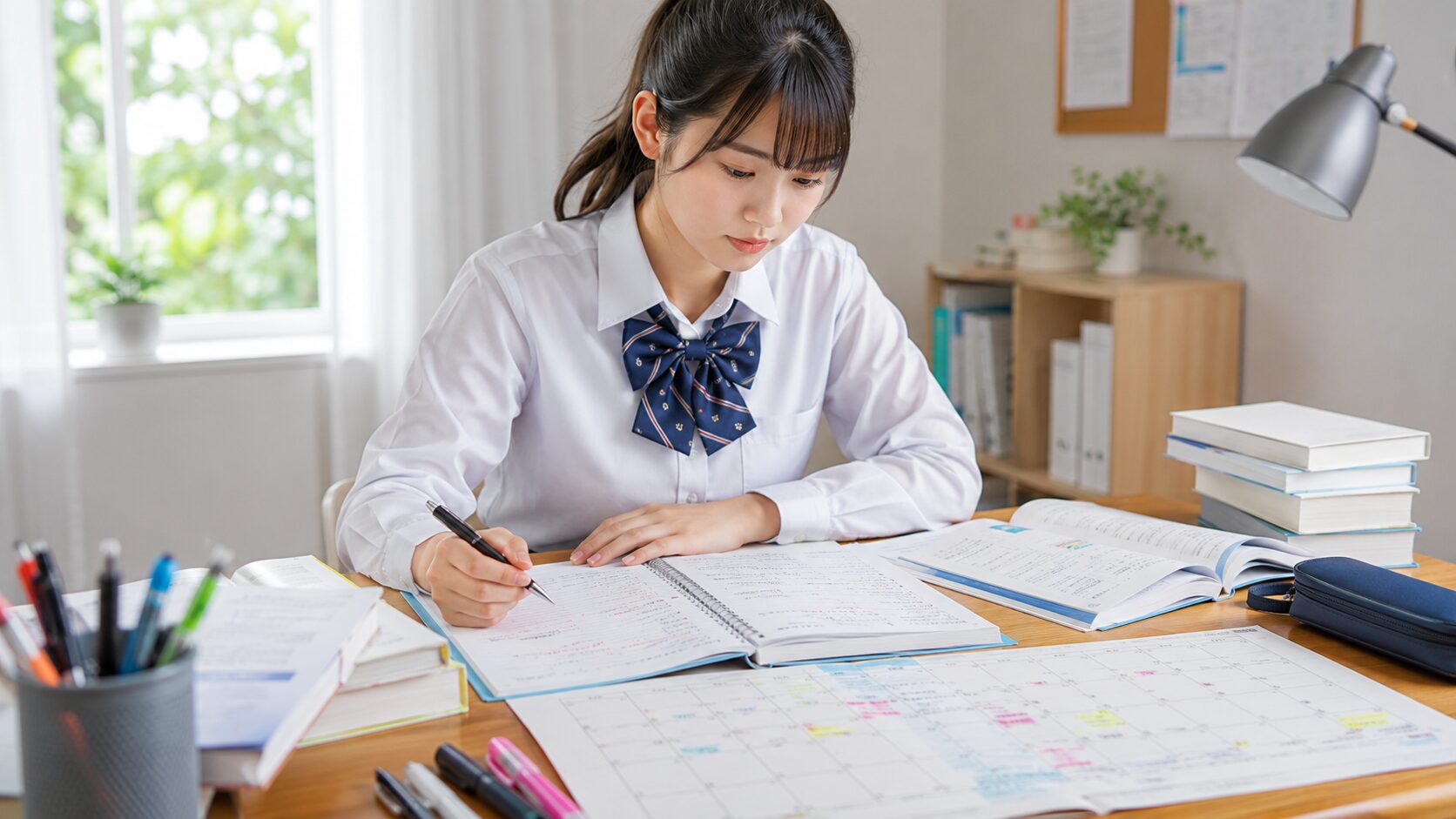 夏休みの勉強計画を見直す受験生