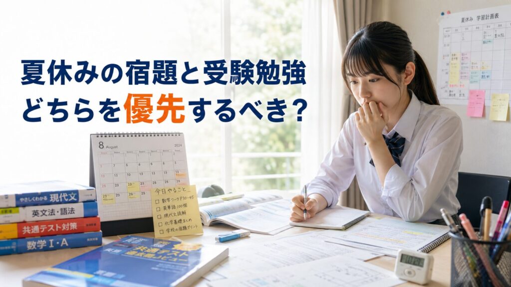 夏休みの宿題と受験勉強を両立するために、学習計画を立てる受験生