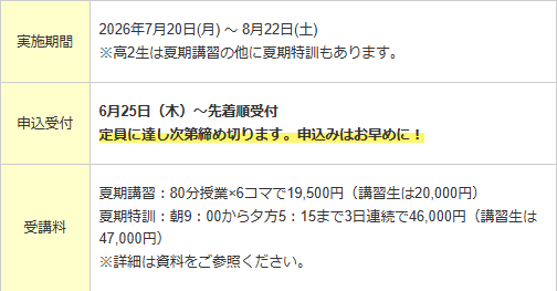 2026年四谷学院夏期講座 高1・2生