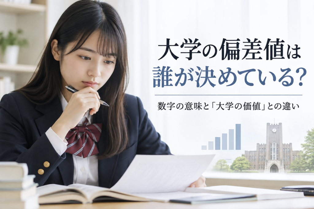 大学の偏差値について考える高校生のイメージ