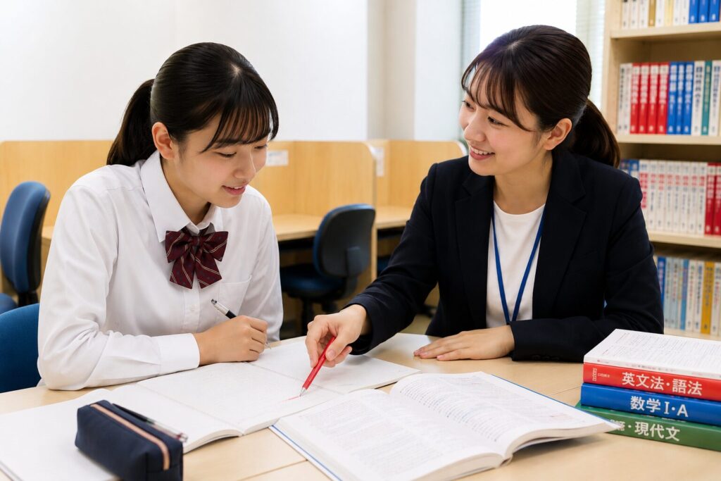 受験生が学習状況について相談している様子