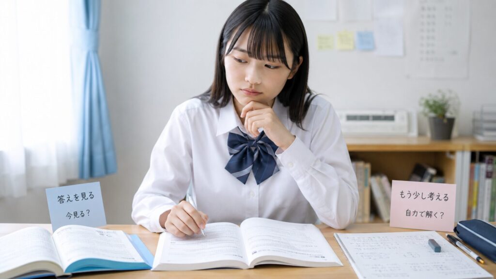わからない問題の答えや解説を見るタイミングに悩む高校生