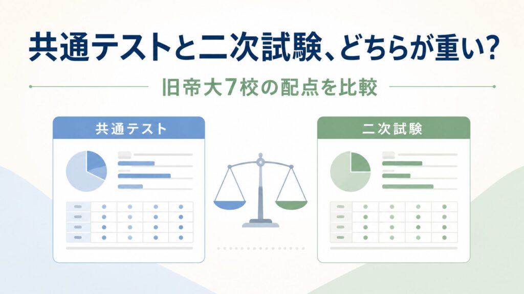 旧帝大7校の共通テストと二次試験の配点を比較するアイキャッチ画像