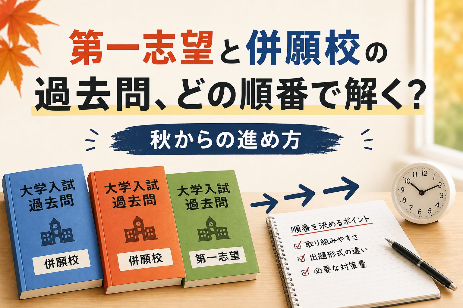 第一志望と併願校の過去問を解く順番を考えるアイキャッチ画像