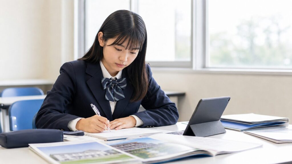 志望理由書や活動報告書を準備する受験生