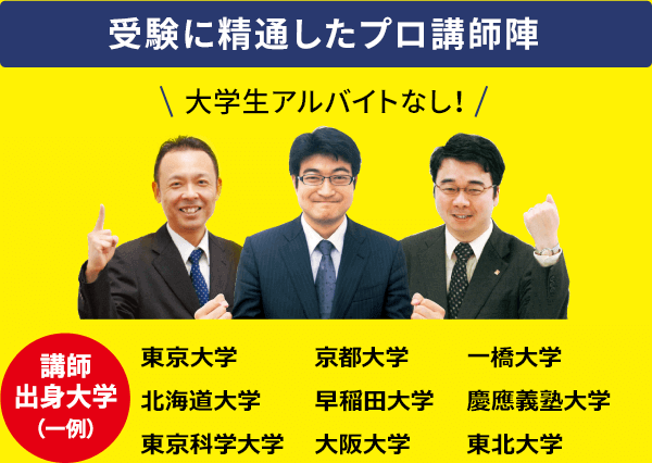 受験に精通したプロ講師陣　大学生アルバイトなし！