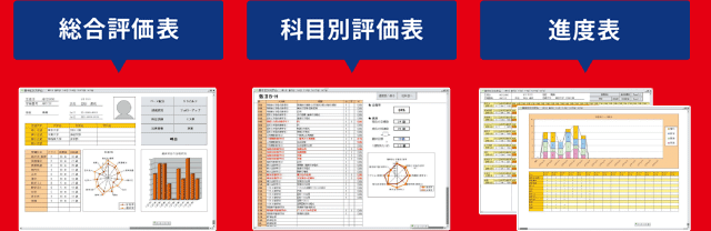 総合評価表、科目別評価表、進度表のイメージ
